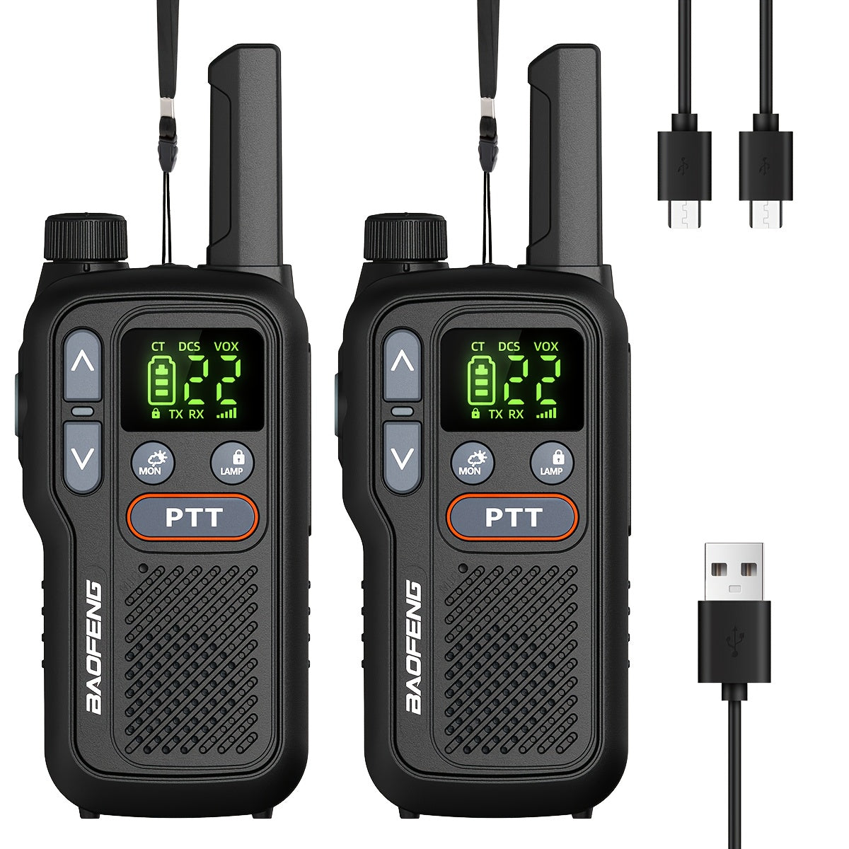 Long Range Walkie Talkies for Adults, BAOFENG 22 FRS Channels LCD Display VOX Hands-Free, USB-C Rechargeable Li-ion Battery, 2-3 Mile Range, for Hiking Camping Family Outdoor Emergency
