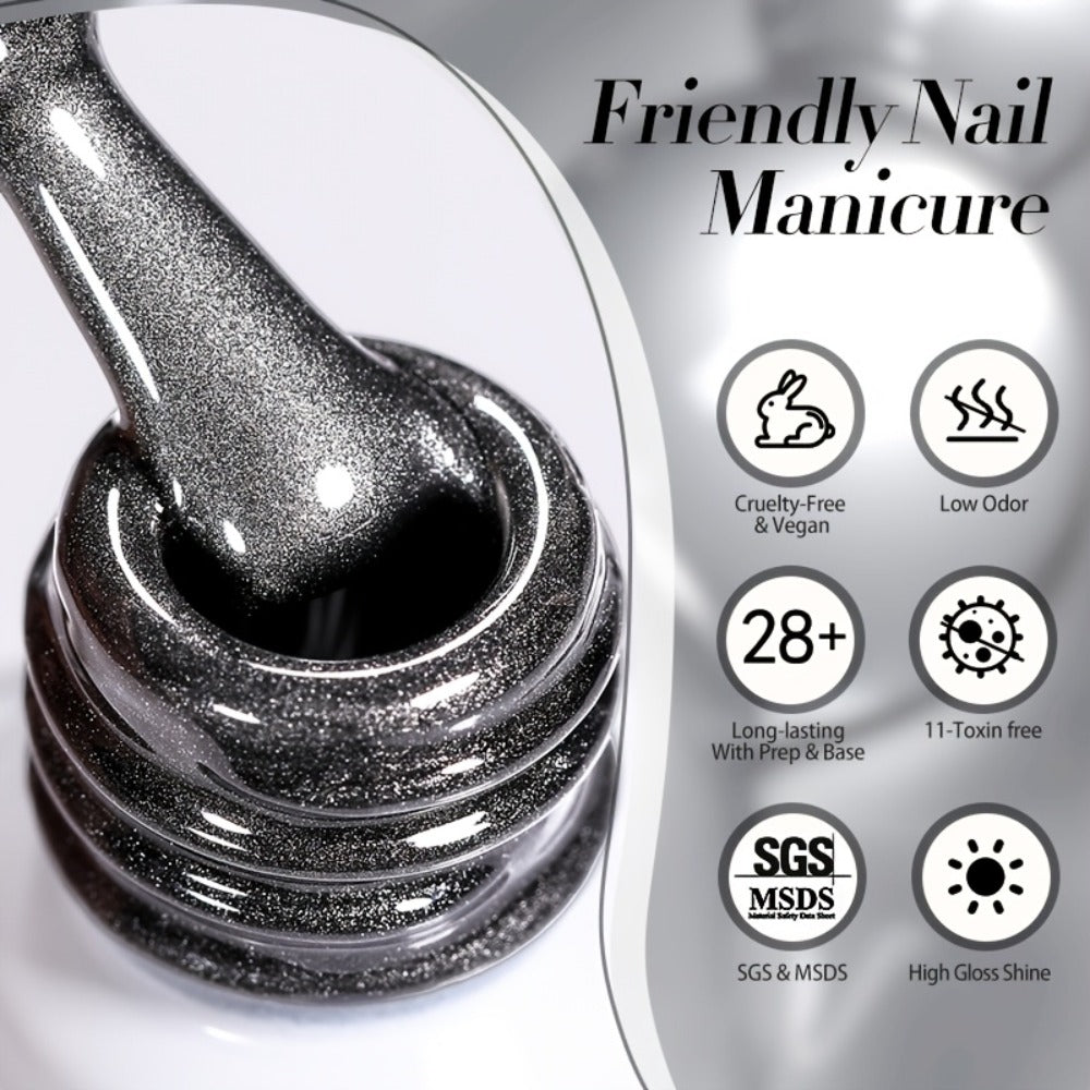 Black Cat Eye Magnetic Gel Nail Polish 10ml Glass Bead Iridescent Multicolor Shimmer – Soak-Off UV LED 30-Day Wear Shiny Line Effect, Salon Quality Nail Art for Women DIY Home Manicure