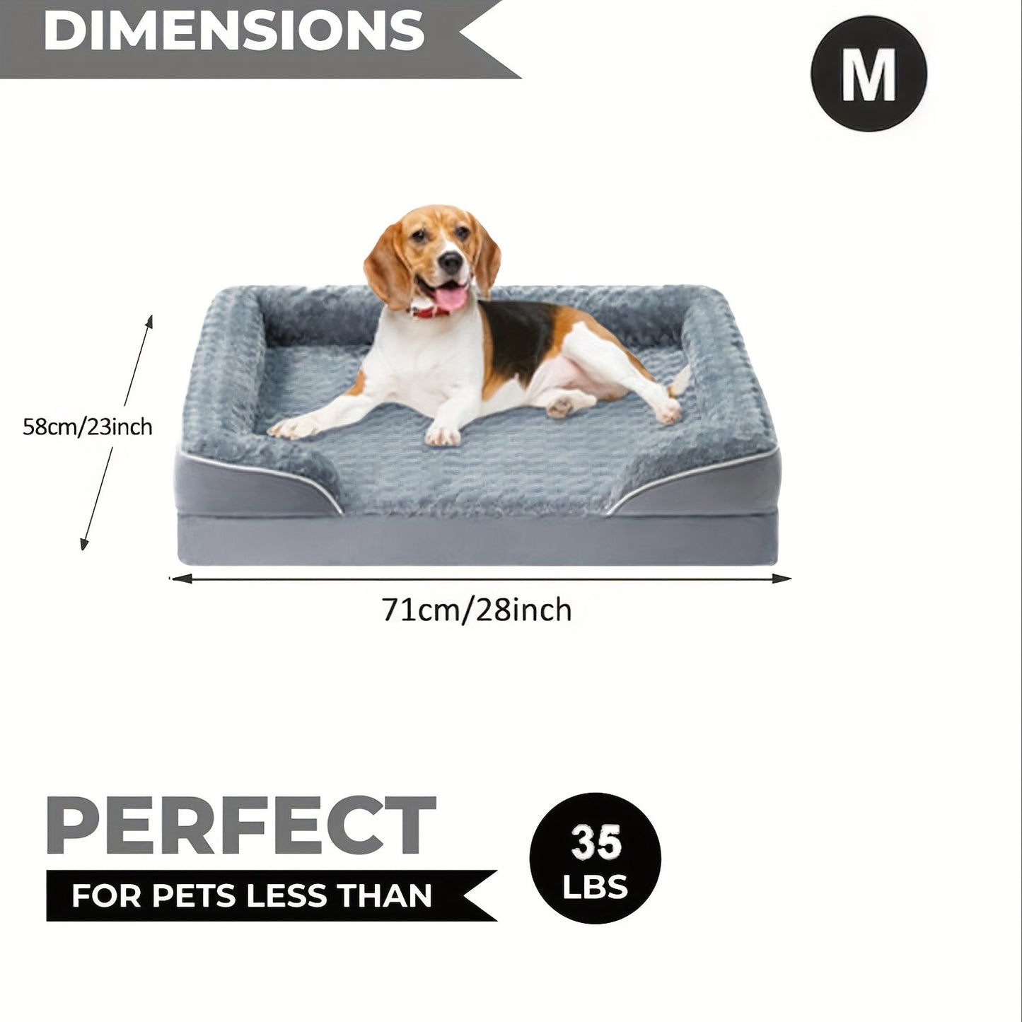 Orthopedic Dog Sofa Bed C-Shape Bolster – Washable Removable Cover, 3-Inch Thick Anti-Anxiety Plush, Nonskid Bottom for Extra Large Dogs, M to XXXL, Grey