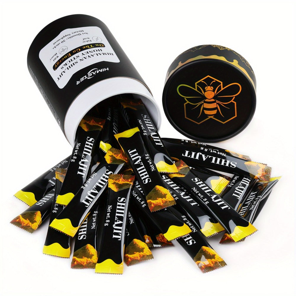 Shilajit Honey Sticks with Saffron, 85+ Trace Minerals & 75% Fulvic Acid – Natural Energy, Focus & Vitality Supplement for Women & Men, 30 Individually Wrapped Sticks