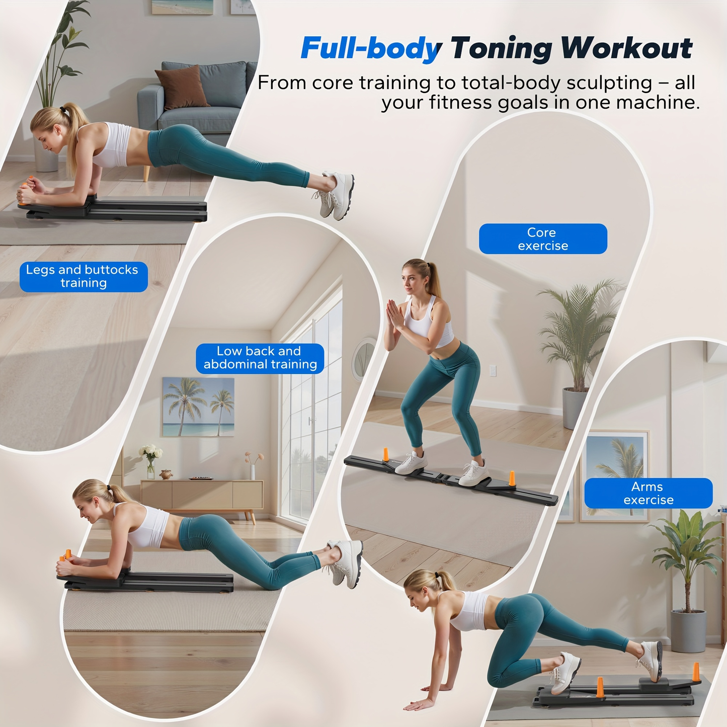 Multifunctional Ab Trainer Pilates Board – Detachable Anti-Slip Quiet Design, Portable Pilates Reformer for Core Workouts & Home Fitness for Women
