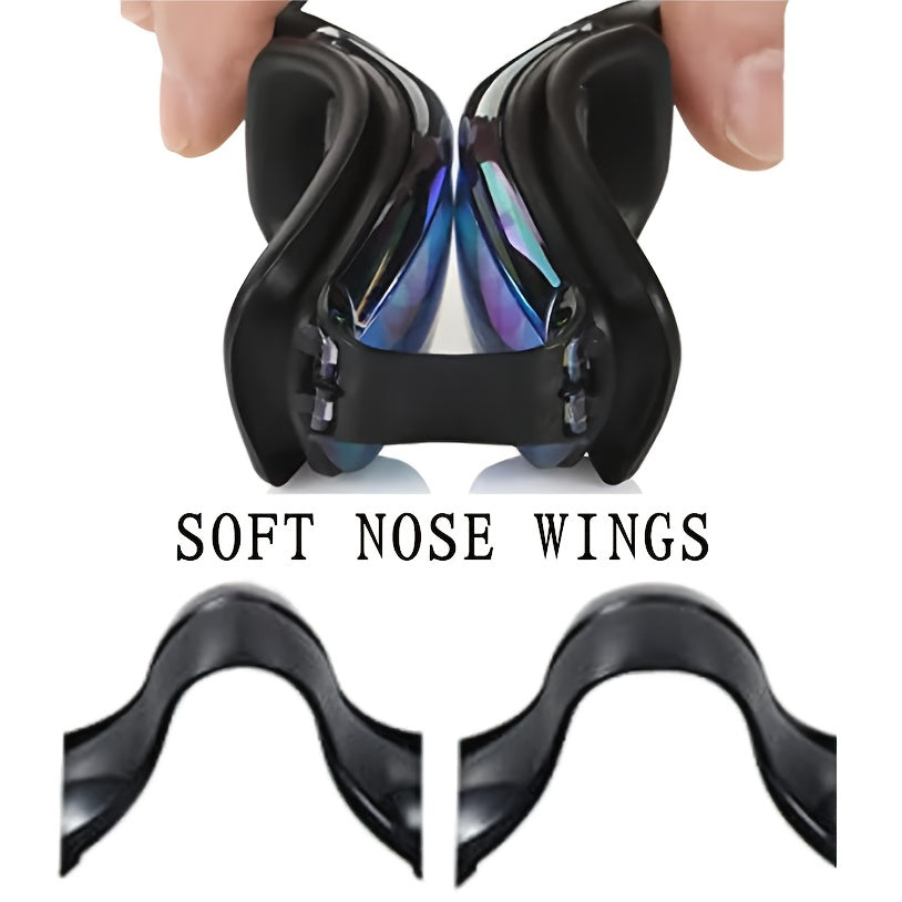 Swim Goggles Set 6pcs – Iridescent Coated PC Lens, UV Protection, Waterproof PU Swim Cap, Nose Clip, Earplugs, Case & Storage Bag for Adult Racing Swimming