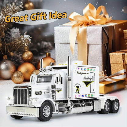 Semi Truck Toy 1:24 Scale Die-Cast Metal Pull-Back Alloy Semi-Trailer Truck with Trailer – Heavy Duty Truck Model Collectible Ornament for Kids Boys Ages 3+ | Best Birthday Christmas Gift