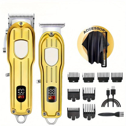 Hair Clipper Set for Men - Professional Cordless Rechargeable Hair Trimmer with LCD Display, Metal Body, Home Haircut Kit, 1 or 2 Piece Set, Father's Day & Birthday Gift for Men