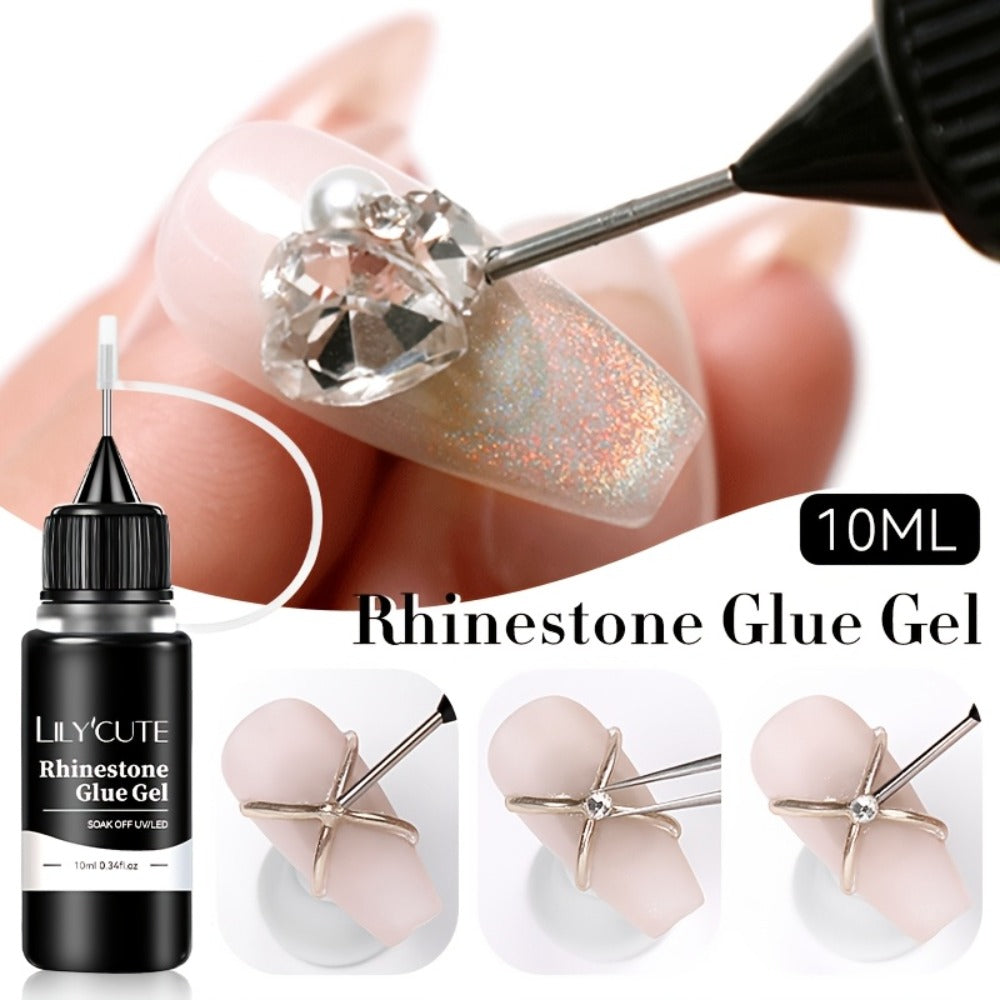 Nail Rhinestone Adhesive Gel 2pcs 0.34oz Clear Sticky Glue for 3D Nail Art Gems Charms Crystals Drill Jewelry - Long Lasting Precision Tip Nail Decoration Glue for Women DIY Home Salon