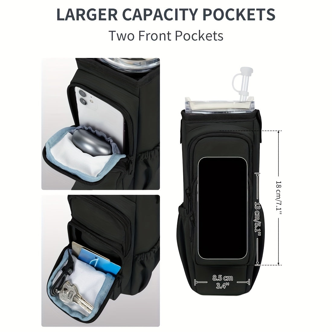 Insulated Water Bottle Carrier Bag for 30-40oz Bottles - Adjustable Shoulder Strap, Phone Pocket & Straw Cover - Neoprene Bottle Holder Pouch for Dog Walking, Hiking & Outdoor Activities
