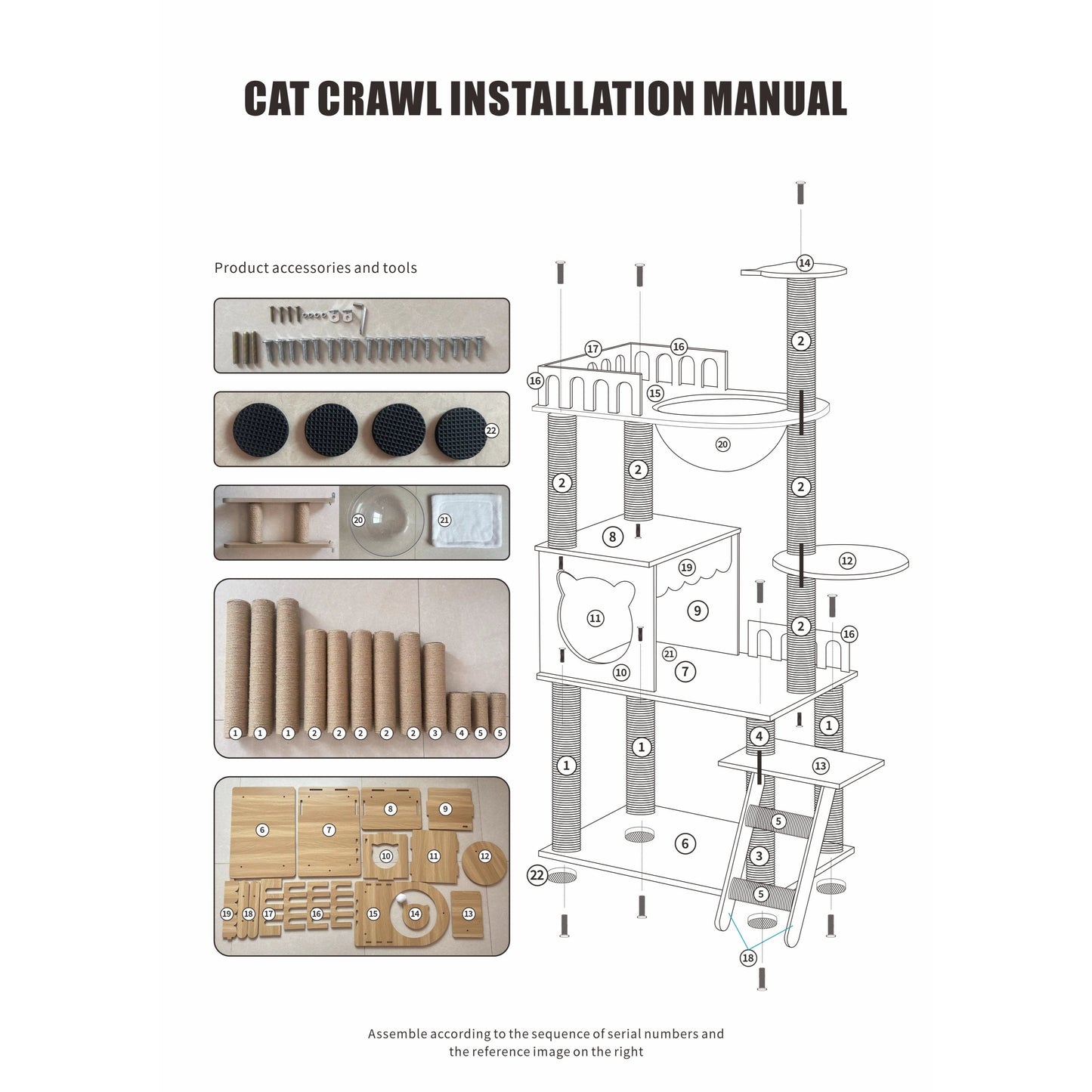 Cat Tree 54 Inch Large Wooden Cat Tower with Space Capsule Multi-Level Cat Condo Sisal Scratching Post for Indoor Cats Luxury Design