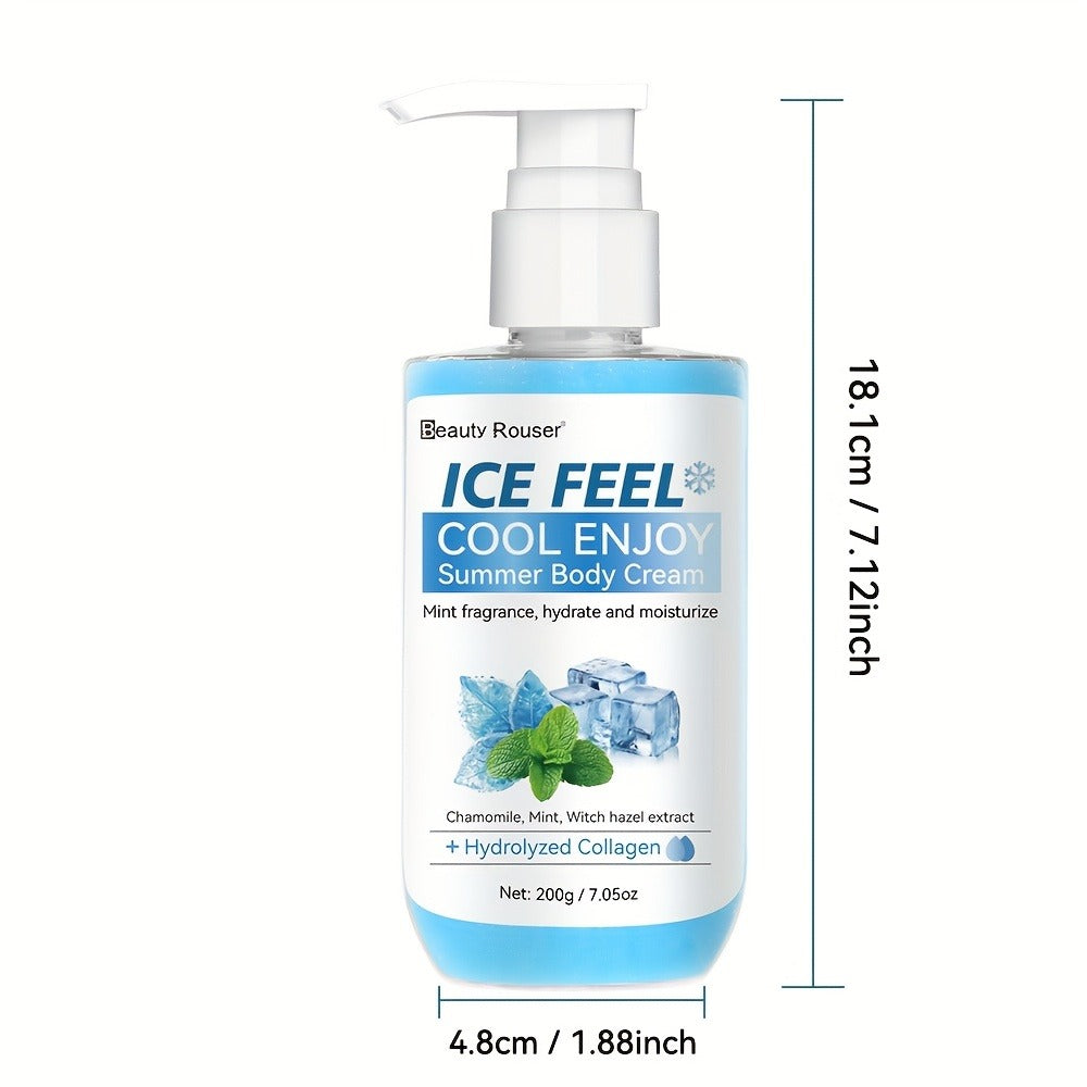 Mint Extract & Hydrolyzed Collagen Cooling Body Cream - Refreshing Hydrating Moisturizer for Dry Rough Skin, Non-Greasy Lightweight Hypoallergenic Formula, All Skin Types, Unisex Daily Use