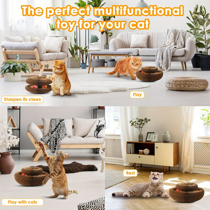 Cat Scratching Board with Ball Track & Bells - Foldable Organ Cardboard Scratcher Pad, Interactive Cat Toy for Indoor Cats, Wear-Resistant Corrugated Scratch Lounge