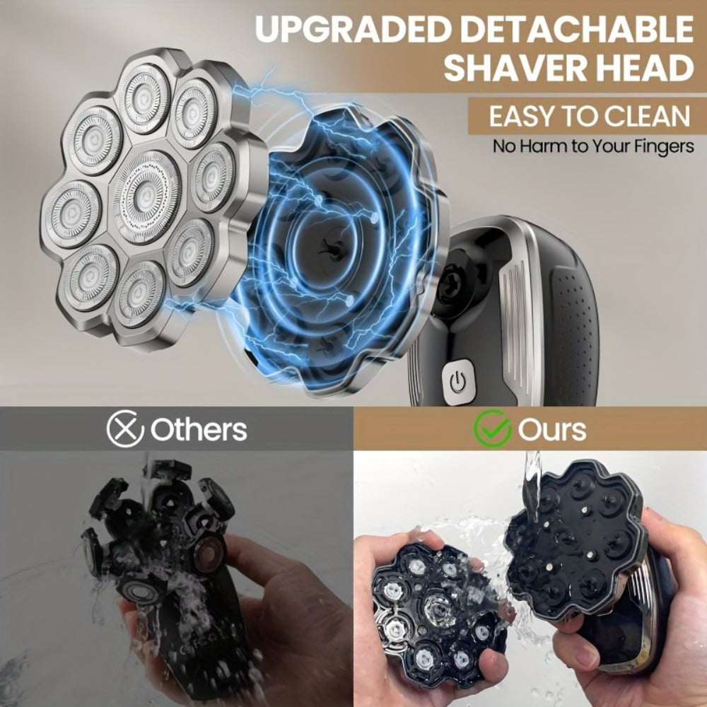 Men's Electric Rotary Shaver 7D 9D with LED Display — Titanium Blades, Wet & Dry, USB-C Fast Charging, Head Shaver & Bald Barber Tool, Father's Day Gift for Men