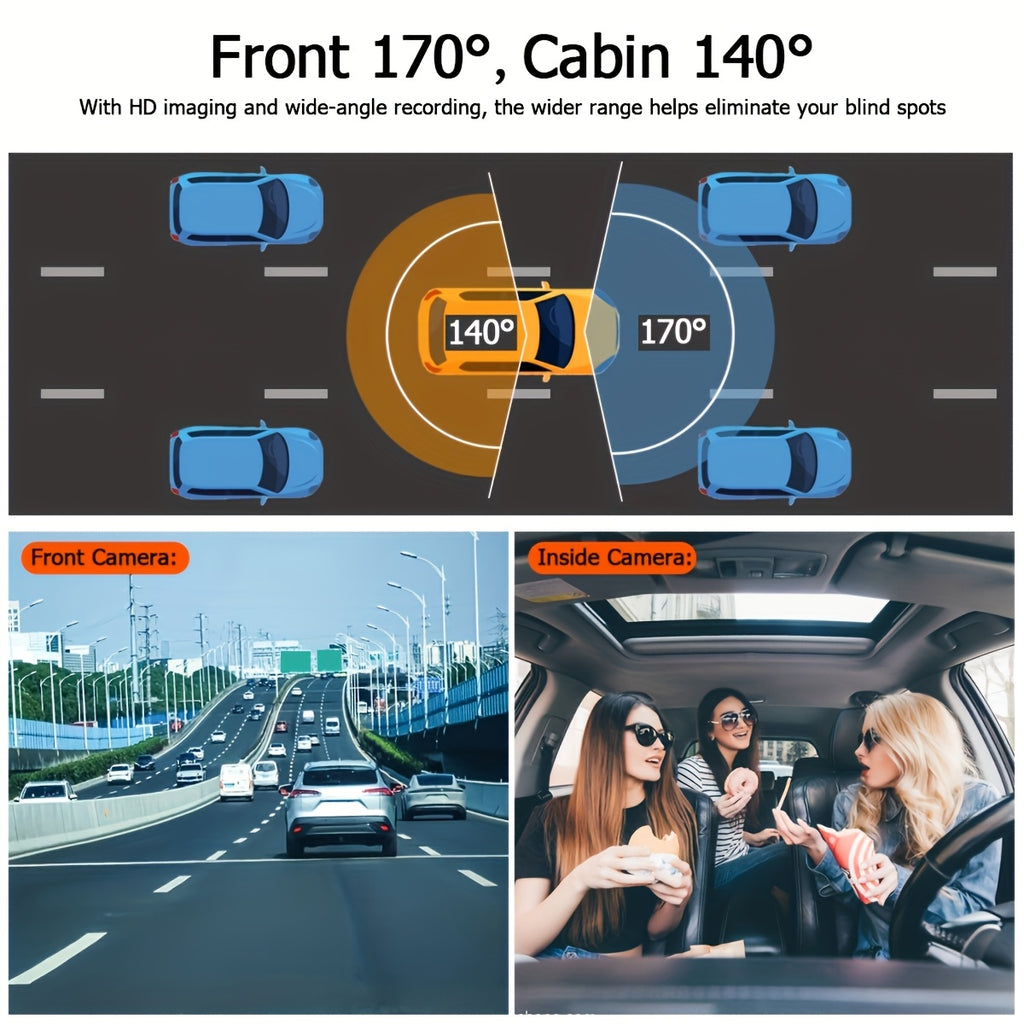 Two/Triple Camera Dash Cam - Infrared Night Vision, 1080P Front And 720P Rear,170° Wide Angle & Built-In Audio - Optional 32GB Card, Loop Recording, G-Sensor - Perfect Vehicle Safety Camera 24 Hours Parking Mode for New Cars Or Holiday Gifts