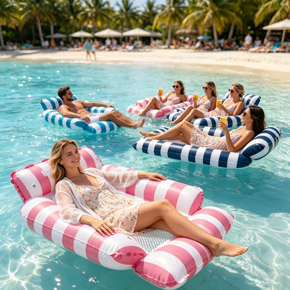 Inflatable Pool Float for Adults – Cooling Mesh Striped Swim Ring 110cm Floating Bed Chair, 2 or 3 Piece Set for Pool Beach Lake Summer Vacation