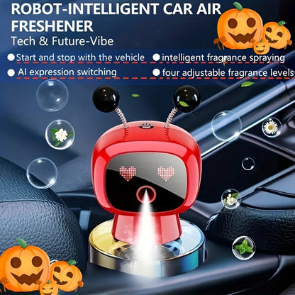 This Is a Stylish Car Accessory That Functions As a Smart Air Freshener in The Shape of an AI Robot. It Features USB Charging, an Automatic Fragrance Spray System That Activates When The Car Starts And Stops