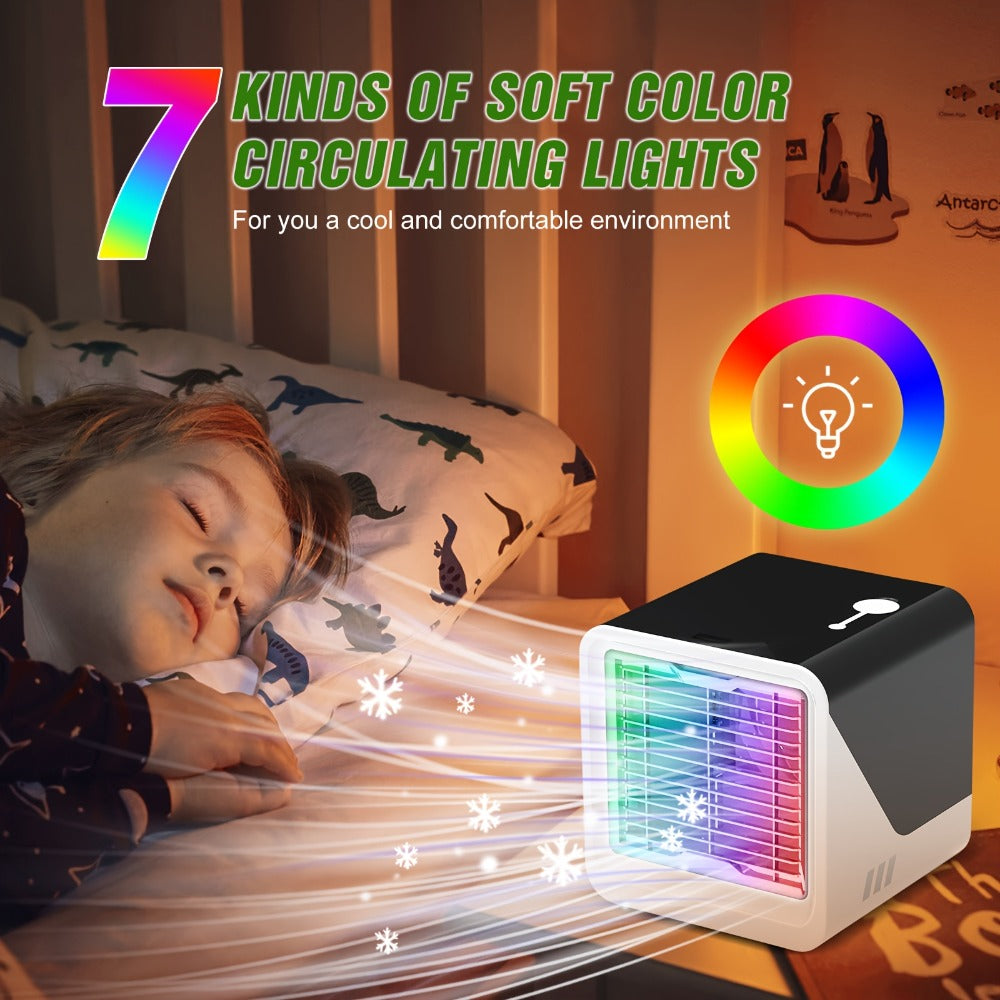 Portable Mini Air Conditioner Fan | Personal Evaporative Cooler with 3-Speed Settings & Timer, Quiet Desktop Cooling Fan for Room, Home, Office & Car Use – USB Powered, Compact Design