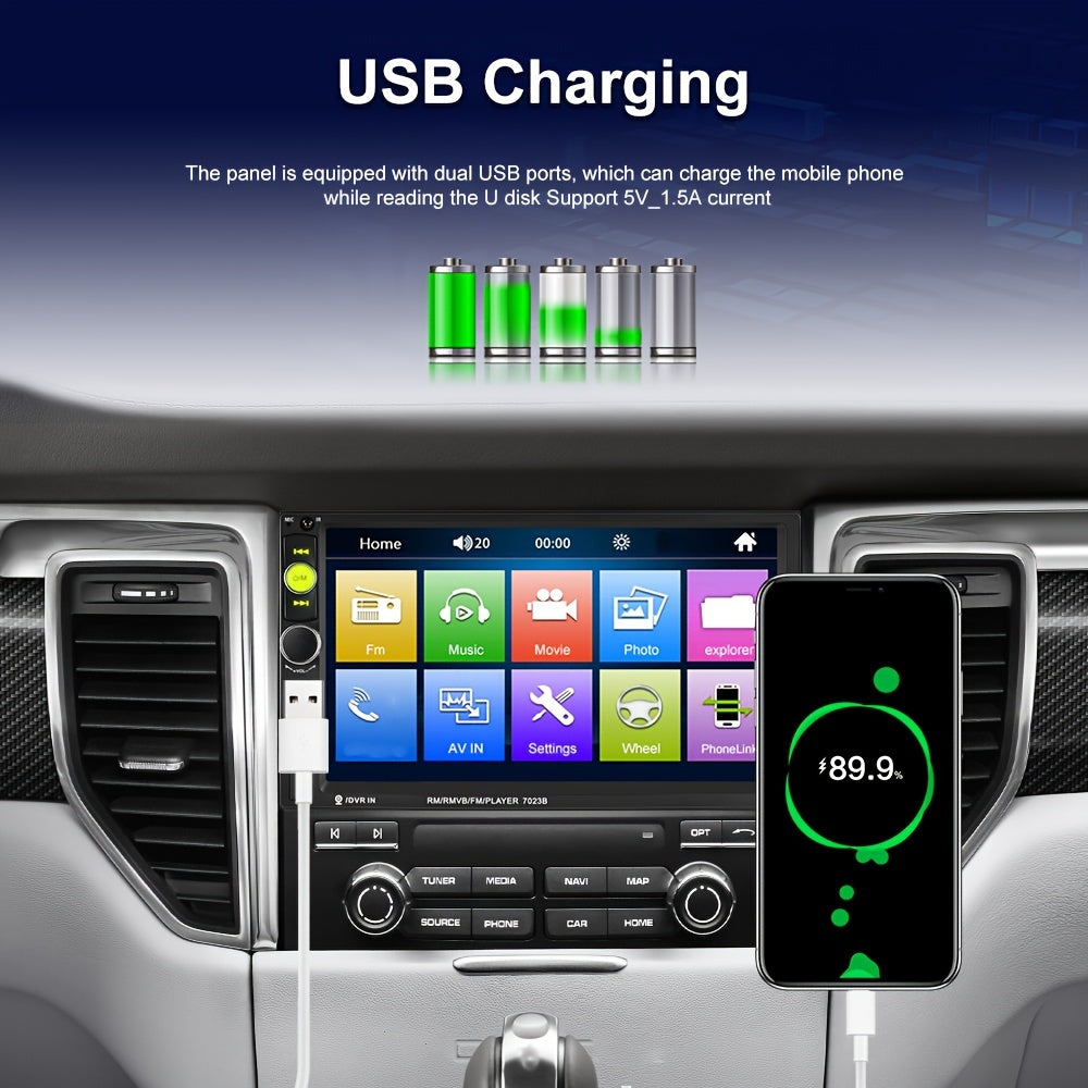 HIKITY Double Din Car Stereo Featuring a 7-Inch Touch Screen, Compatible with AUX/USB/TF Card/Mirror Link/Steering Wheel Control, Plus an Optional Backup Camera, Without Battery