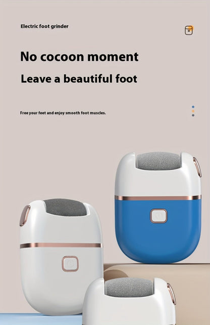 Electric Foot Callus Remover Rechargeable with 2 Roller Heads - Portable Dead Skin Scrubber Pedicure Tool for Smooth Soft Feet Cracked Heel Repair Home Professional Foot Care Kit, White