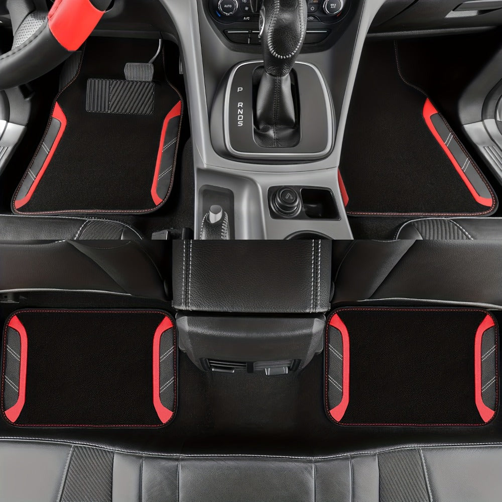 Steering Wheel Cover & Waterproof Car Floor Mats Combo Set – Microfiber Anti-Slip Universal Fit 14.5-15 Inch for 95% Sedan SUV Cars – Sporty Comfortable Design (Black & Blue / Beige / Red / Pink / Gray)
