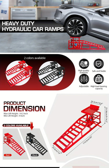 Hydraulic Car Ramps 2-Pack 11050 LBS 5T - Heavy Duty Iron Vehicle Lift Ramp 9"-14.2" for Oil Changes, Jack Support & Auto Maintenance
