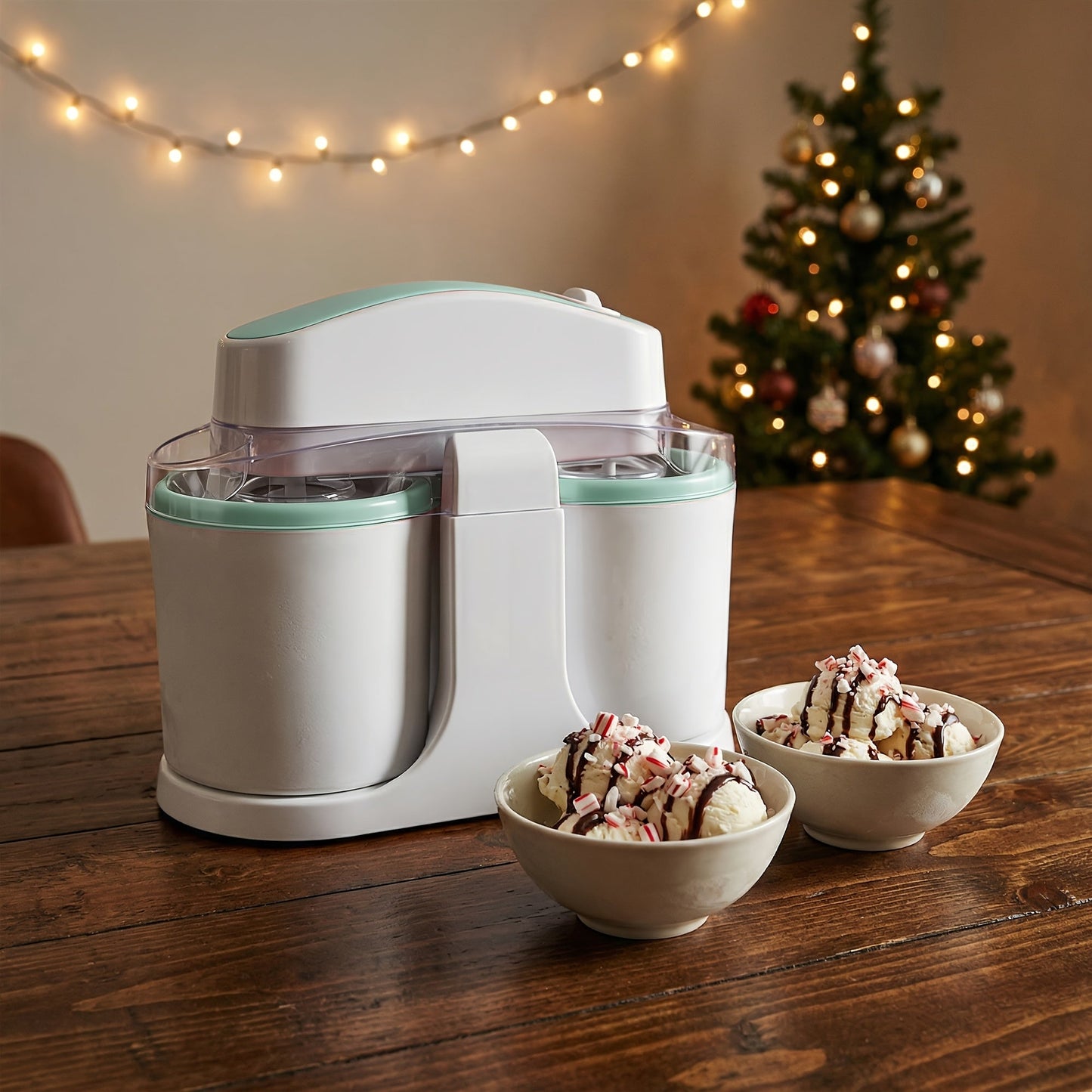 Ice Cream Maker Machine Dual Cup Self-Freezing – Make 2 Flavors Homemade Ice Cream Sorbet Frozen Yogurt at Once, Fast 10-Min Churning, Easy Clean Removable Bowl, Compact Countertop Design