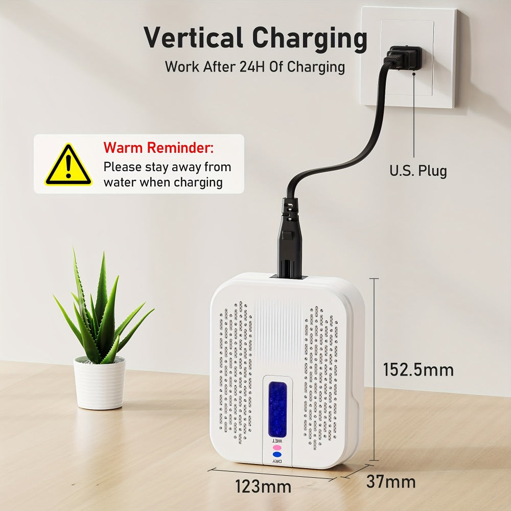 Mini Rechargeable Dehumidifier – Portable Silica Gel Moisture Absorber for Closet, Bathroom, Car, Wardrobe & Bookcase, Reusable Small Dehumidifier with Color-Changing Crystals, Up to 35 Sq Ft Coverage