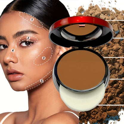 Pressed Powder Foundation Contour Matte Ful1l Coverage Oil Control Waterproof | 6 Shades Light to Dark | Blending Puff Included | 1-Pack & 2-Pack Duo Set Available