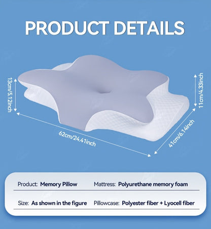 Cervical Neck Pillow for Sleeping - Butterfly Contour Memory Foam Ergonomic Support for Back & Side Sleepers, Slow Rebound Pressure Relief, Cervical Spine Alignment, Machine-Washable Cover, Multi-Color