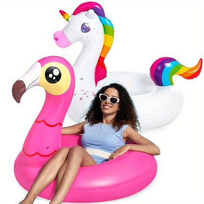 Flamingo Unicorn Inflatable Pool Float 2 Pack 40 Inch - Fun Swim Ring Floatie for Adults & Kids, Pool Party Beach Lake Summer Raft Lounger Toy Birthday Gift Set