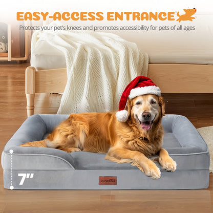 Orthopedic Dog Bed with Removable Washable Cover - High-Density Foam Dog Sofa Couch Bed, 4-Sided Bolster, Nonskid Bottom, Soft Flannel Lining, Available in M & XXL