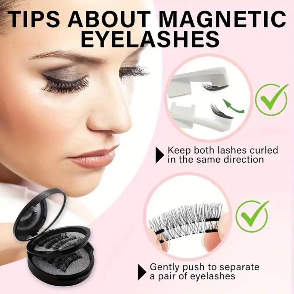8 Pairs Magnetic Lash Kit with Applicator Clips — 3D Double Magnetic False Eyelashes Set, Waterproof No Glue Reusable Natural Look Lashes for Women Daily Wear & Special Occasions