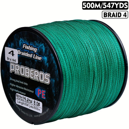 Braided Fishing Line 4 Strand 500M/547Yds - Abrasion Resistant Zero Stretch Superline 6LB-80LB, Multi-Color, Gray/Green/Camo