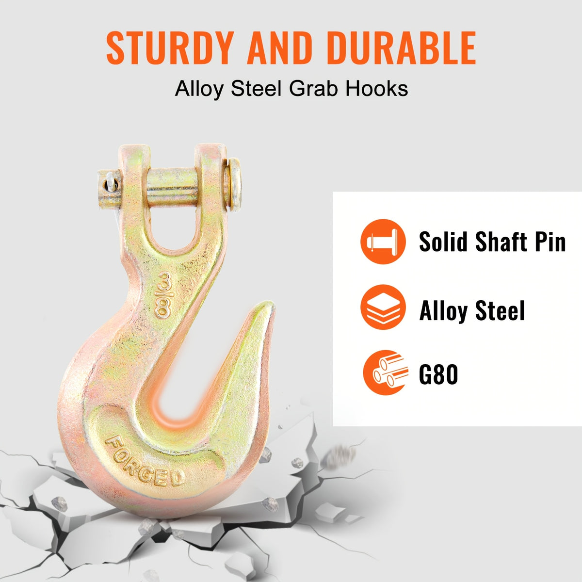 Happybuy Transport Binder Chain, 7100 Lbs Working Load Limit, 3/8'' X 20' G80 Tow Chain Tie Down With Grab Hooks, DOT, Galvanized Manganese Steel For Dock, Factory, And Construction Sites