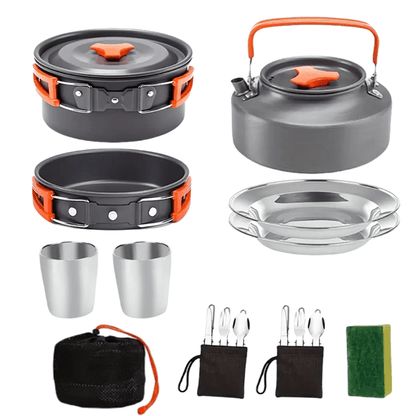 15-Piece Camping Cookware Set with Non-Stick Aluminum Alloy Pots & Pans – Portable Outdoor Cooking Kit with Kettle, Frying Pan, Cooking Pot, Plates, Cups, Folding Cutlery & Storage Bags – Perfect Father's Day Gift