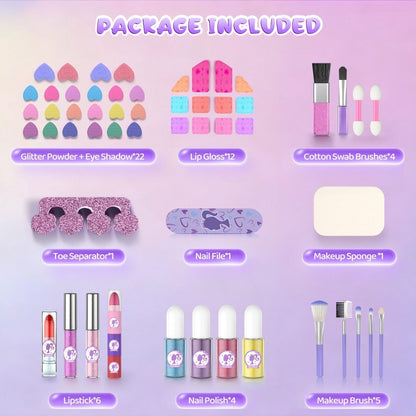 Girls Makeup Set with Dressing Table & Mirror - Princess Pretend Play Vanity Toy for Kids Ages 3-12, Birthday Christmas Halloween Gift for Girls