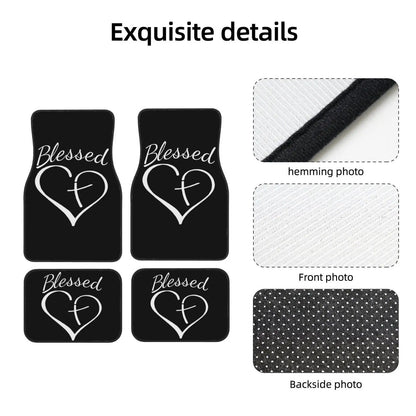 Car Floor Mats 4pcs Set Heart Pattern – Anti-Slip Stain-Resistant Easy Clean Front & Rear Mats, Universal Fit All Vehicles, High Temp Resistant Interior Accessory