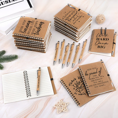 Spiral Notebooks with Retractable Bamboo Pens Bulk Gift Set – 30 Pack Inspirational Journals Thank You Gifts for Teachers Employees Back to School Encouragement Notepad