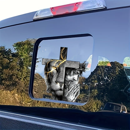 Christmas Lion Cross Stickers 2PCS - Vinyl Decals for Car Bumper, Window, Laptop, Wall Art, Truck, SUV, Guitar & More