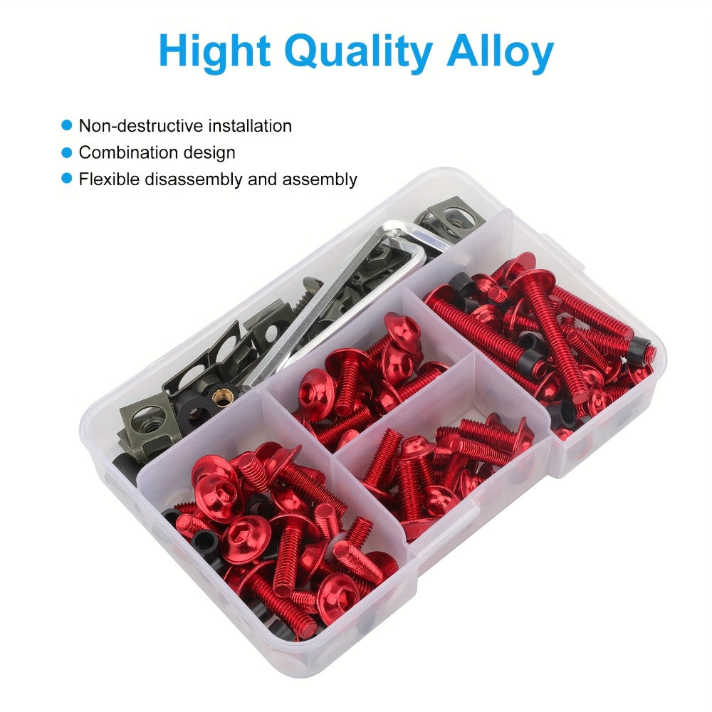 Motorcycle Fairing Bolt Kit 177-Piece CNC Anodized Aluminum Screws for Fairings Windshield Fuel Tank Body Panels - Universal Fit Red Blue Black