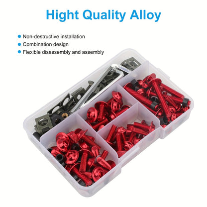 Motorcycle Fairing Bolt Kit 177-Piece CNC Anodized Aluminum Screws for Fairings Windshield Fuel Tank Body Panels - Universal Fit Red Blue Black