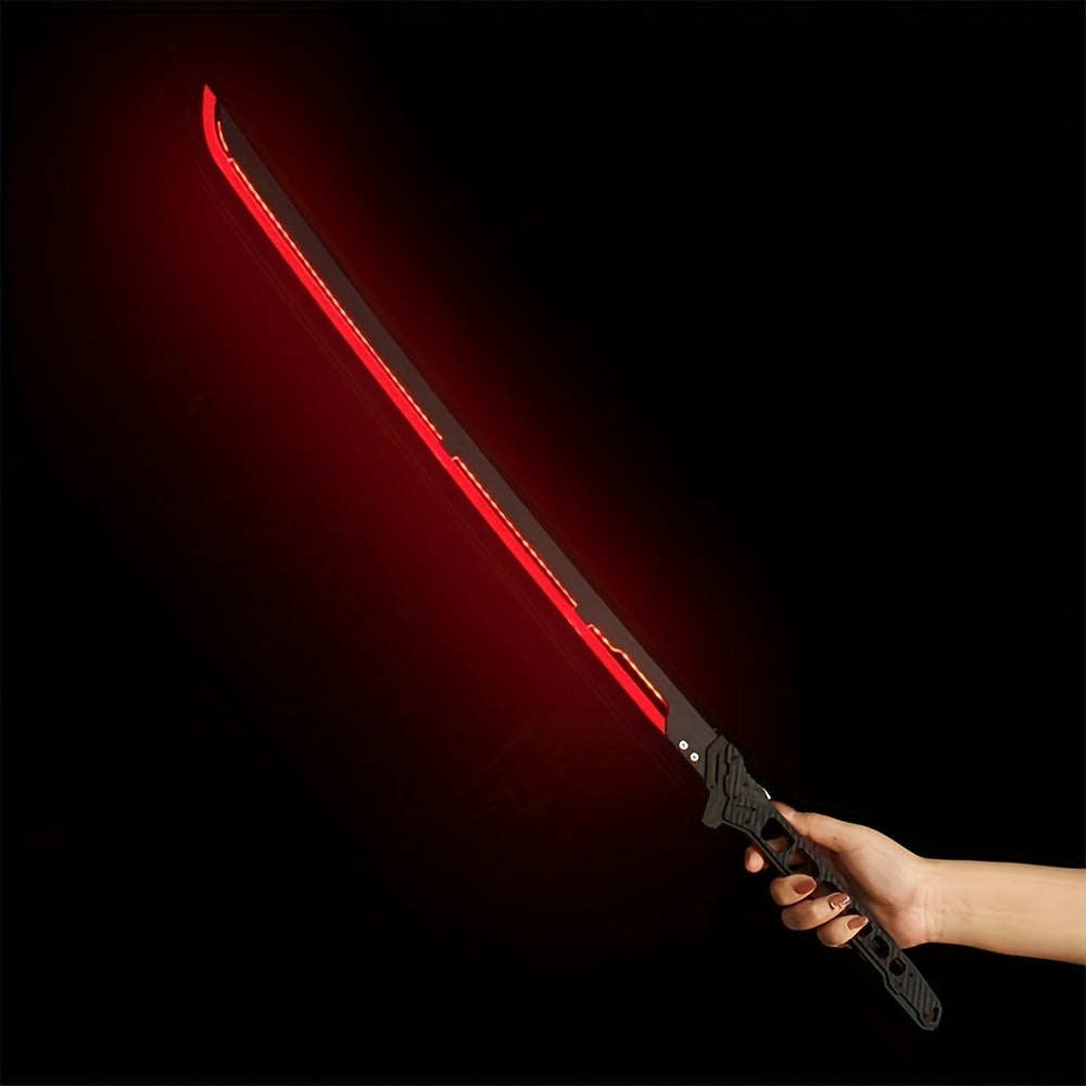 LED Cyberpunk Katana Prop 80cm Acrylic Luminous – 1:1 Scale Sci-Fi Glowing Sword for Cosplay Halloween Masquerade Party Display Collectible Blunt Safe Red Orange Green