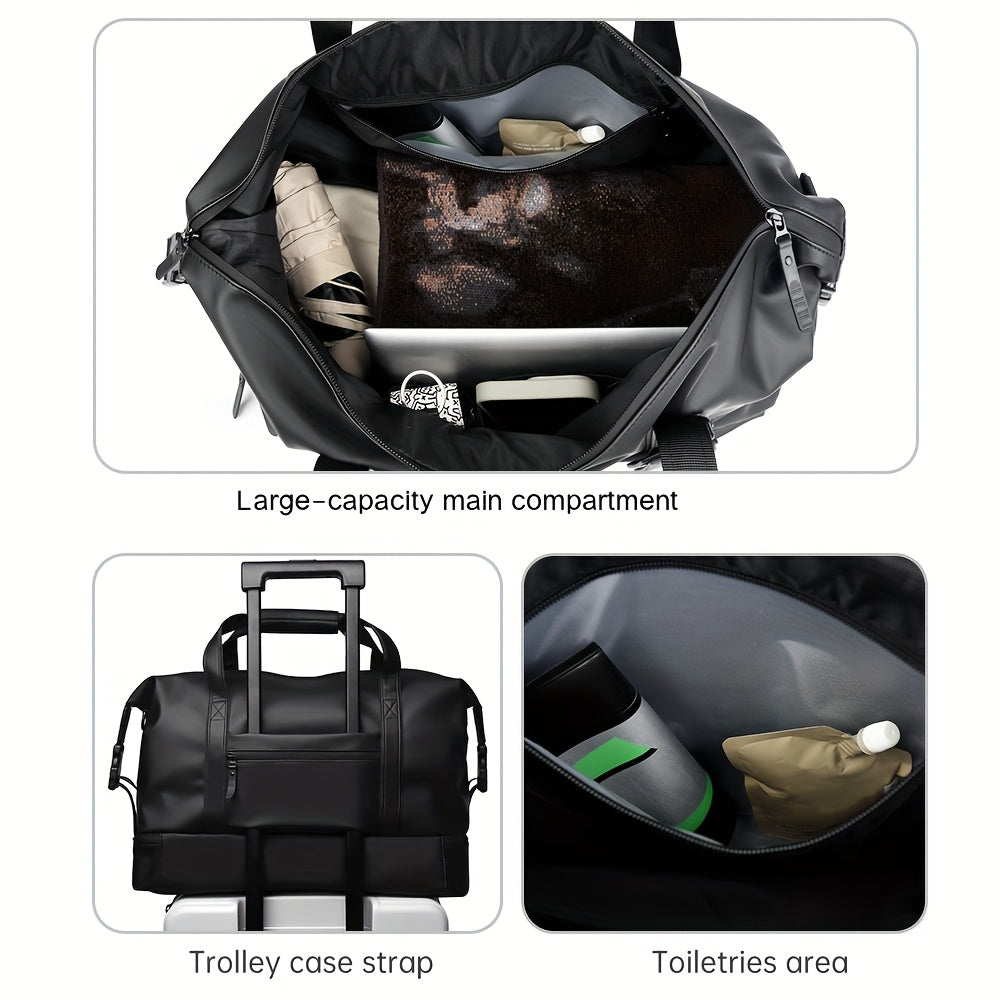 Gym Duffel Bag with Wet Pocket & Shoe Compartment - Foldable PU Leather Sports Travel Bag for Workouts, Weekend Trips & Everyday Use, Lightweight Carry-On Luggage Bag for Men Women (Black/Blue/Grey)