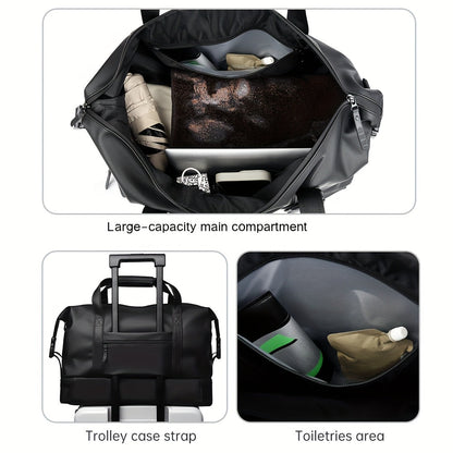 Gym Duffel Bag with Wet Pocket & Shoe Compartment - Foldable PU Leather Sports Travel Bag for Workouts, Weekend Trips & Everyday Use, Lightweight Carry-On Luggage Bag for Men Women (Black/Blue/Grey)
