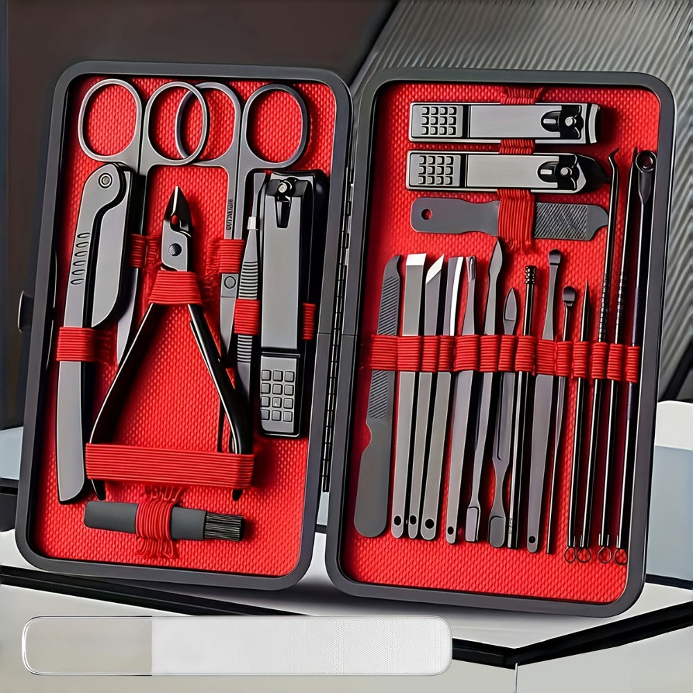 Stainless Steel Nail Clipper Set & Pedicure Kit 10 17 24 Piece – Manicure Tools with Nail File, Ear Scoop, Eyebrow Trimmer & Foot Sharpener, Travel Portable Grooming Kit for Women Men Family