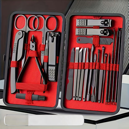 Stainless Steel Nail Clipper Set & Pedicure Kit 10 17 24 Piece – Manicure Tools with Nail File, Ear Scoop, Eyebrow Trimmer & Foot Sharpener, Travel Portable Grooming Kit for Women Men Family