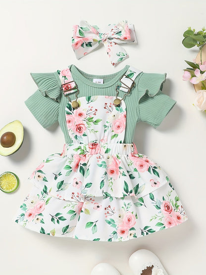 Baby Girls Outfit Set - Floral Graphic Style 23813