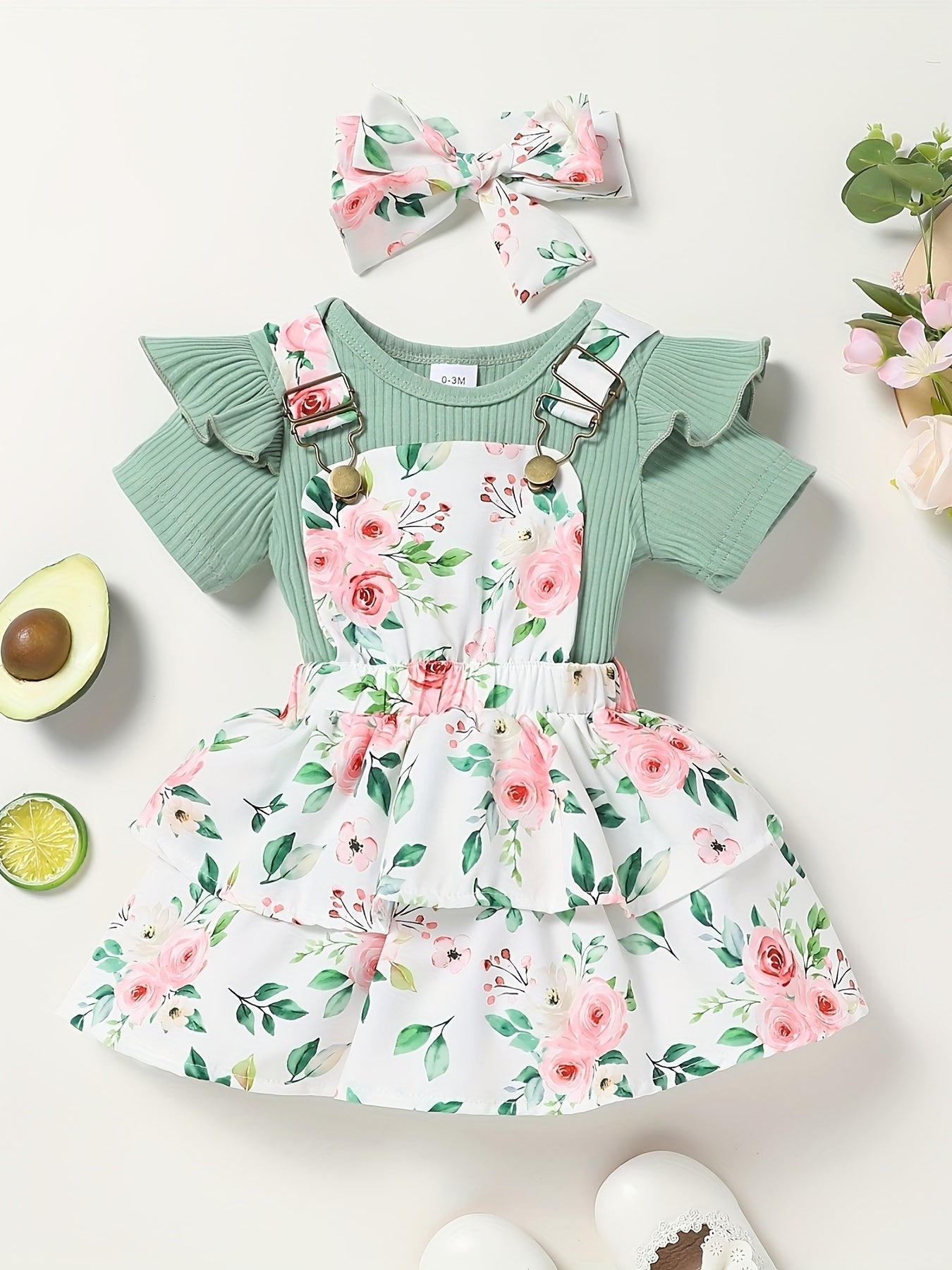 Baby Girls Outfit Set - Floral Graphic Style 23813
