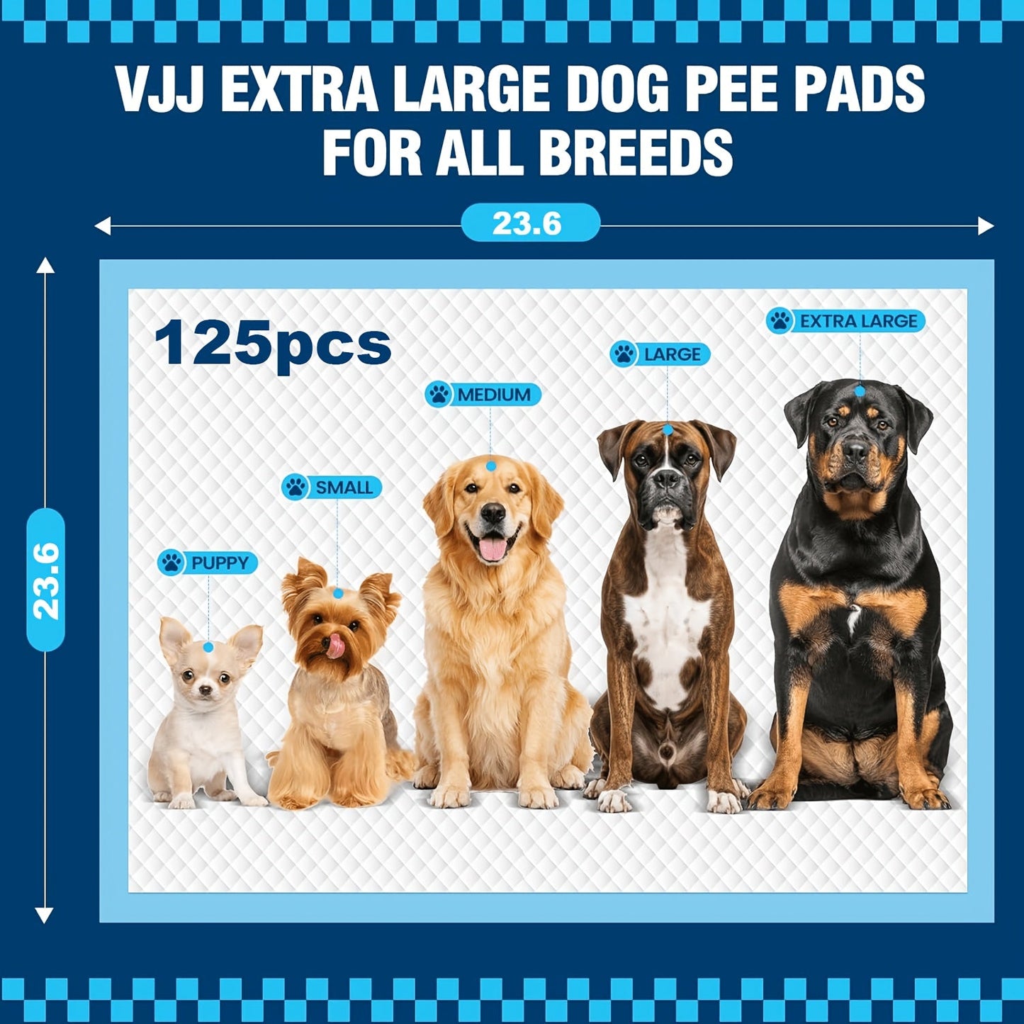 Disposable Dog Pads 24"x24" Bulk Pack - Super Absorbent Leak-Free Puppy Pee Pads with Odor Control for Indoor & Outdoor Use, 50 / 125 / 200 / 300 Count Options