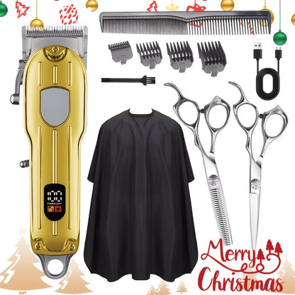 Barber Hair Clipper Kit for Men — USB Rechargeable Digital Size Adjustment, Complete Set with Scissors & 4 Limit Combs, Professional Home Barbering Grooming Set, Gift for Dad & Husband