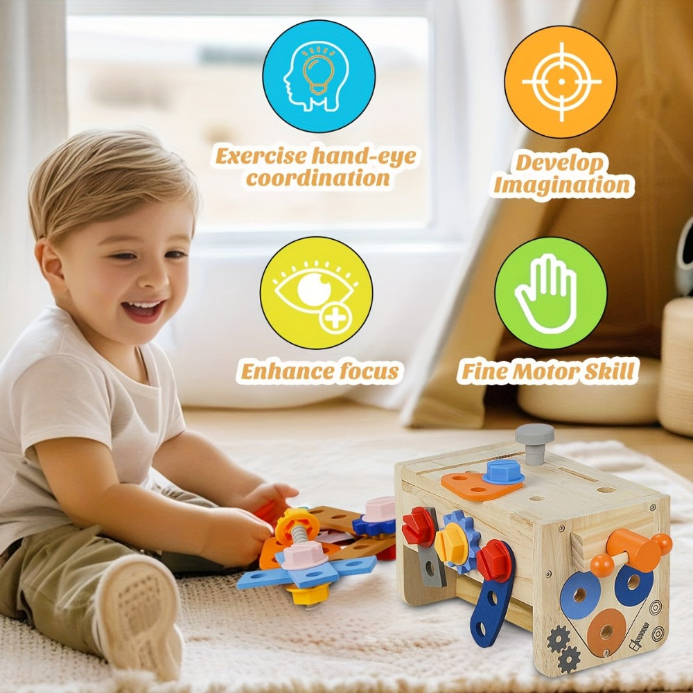 39-Piece Kids Wooden Tool Set with Toolbox & Vest – STEM Pretend Play Construction Toy for Toddlers Boys Girls Ages 3+, Hands-On Learning, Birthday Christmas Gift