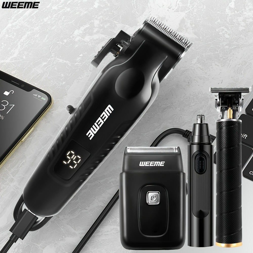 Zinc Alloy Men's Grooming Kit – USB Rechargeable Hair Clipper, Nose Trimmer, Electric Shaver & Detail Trimmer Set, 3500mAh Battery, 1-4 Piece Options, White Black Gold Gift for Men