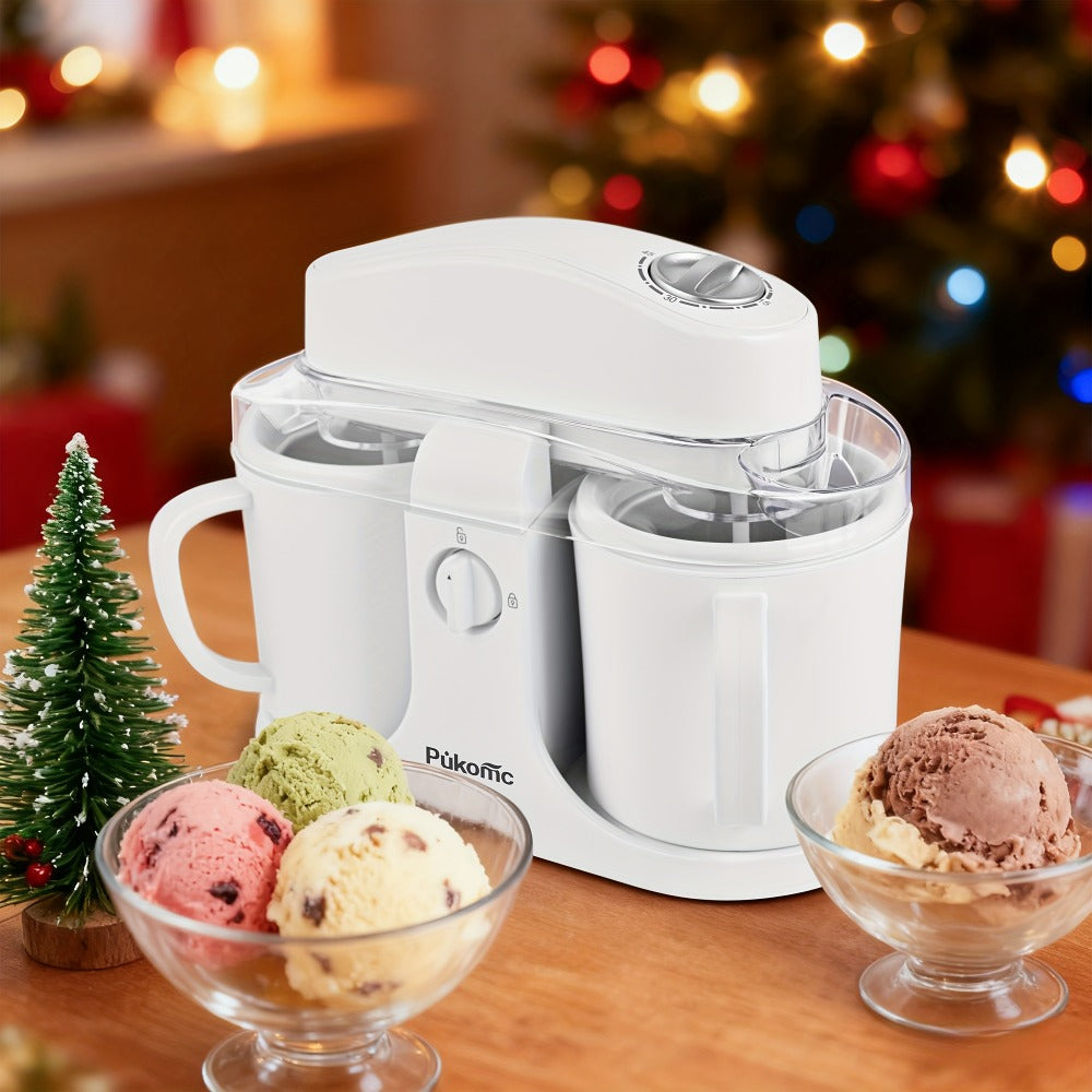 Ice Cream Maker Machine Dual Cup Self-Freezing – Make 2 Flavors Homemade Ice Cream Sorbet Frozen Yogurt at Once, Fast 10-Min Churning, Easy Clean Removable Bowl, Compact Countertop Design